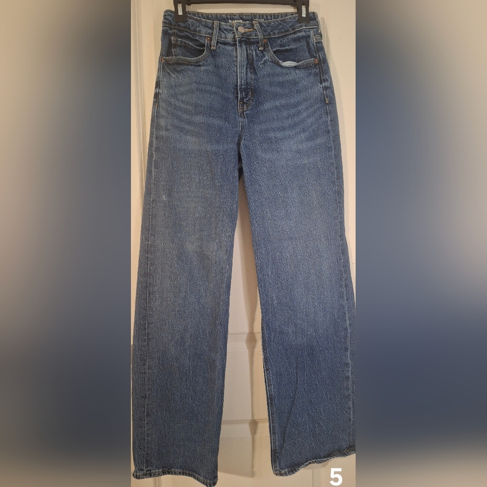 Old Navy Extra Rise High Women's Dark Blue Wide Jeans Secret Smooth Pockets Sz 4